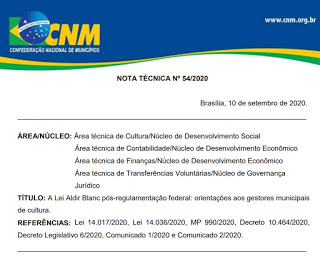 Nota técnica da CNM orienta sobre a distribuição dos recursos da Lei Aldir Blanc