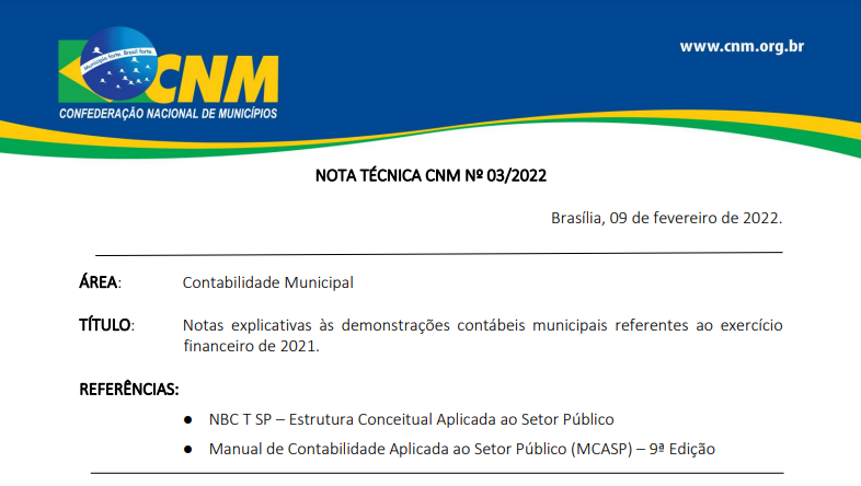 CNM orienta sobre notas explicativas s demonstraes contbeis municipais de 2021